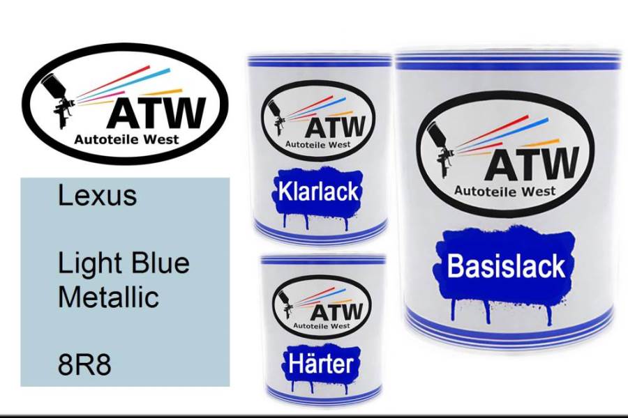 Lexus, Light Blue Metallic, 8R8: 1L Lackdose + 1L Klarlack + 500ml Härter - Set, von ATW Autoteile West.